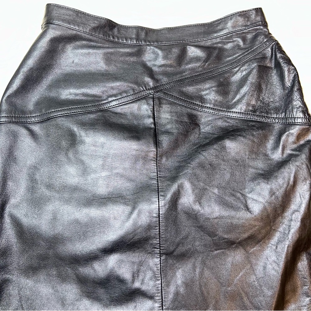 Vintage Laurice Black Leather Midi Side Slit Lined Skirt - Picture 6 of 10